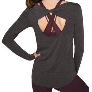 New Athleta Flex Light Twist Back Charcoal Grey Long Sleeve Top S